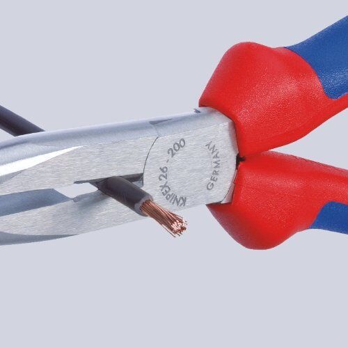  Flachrundzangen mit Schneide (Storchschnabelzangen) KNIPEX 26 12 200 T Flachrundzange mit Schneide (Storchschnabelzange) mit Mehrkomponenten-Hüllen, mit integrierter Befestigungsöse zum Anbringen einer Absturzsicherung schwarz atramentiert 200 mm 12380827