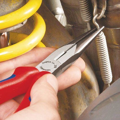  Flachrundzangen mit Schneide (Storchschnabelzangen) KNIPEX 26 12 200 T Flachrundzange mit Schneide (Storchschnabelzange) mit Mehrkomponenten-Hüllen, mit integrierter Befestigungsöse zum Anbringen einer Absturzsicherung schwarz atramentiert 200 mm 12380827