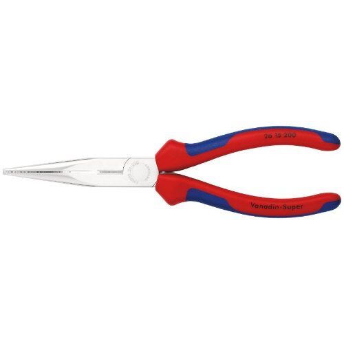  Flachrundzangen mit Schneide (Storchschnabelzangen) KNIPEX 26 15 200 Flachrundzange mit Schneide (Storchschnabelzange) mit Mehrkomponenten-Hüllen verchromt 200 mm 12380833