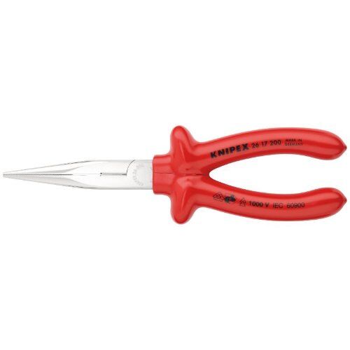  Flachrundzangen mit Schneide (Storchschnabelzangen) KNIPEX 26 17 200 Flachrundzange mit Schneide (Storchschnabelzange) tauchisoliert, VDE-geprüft verchromt 200 mm 12380825