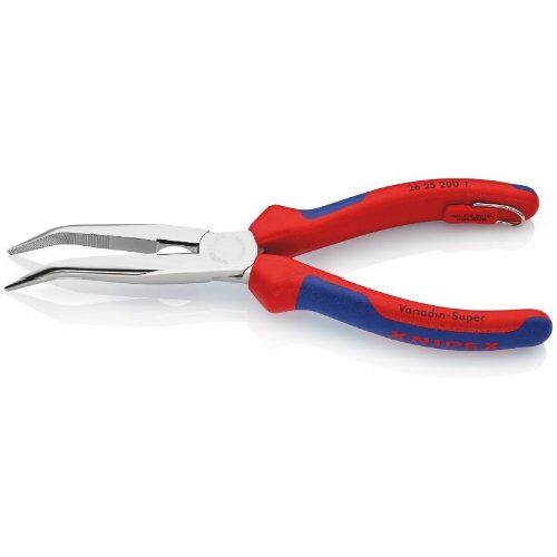  Greifzangen KNIPEX 26 25 200 T Flachrundzange mit Schneide (Storchschnabelzange) mit Mehrkomponenten-Hüllen, mit integrierter Befestigungsöse zum Anbringen einer Absturzsicherung verchromt 200 mm 12380246