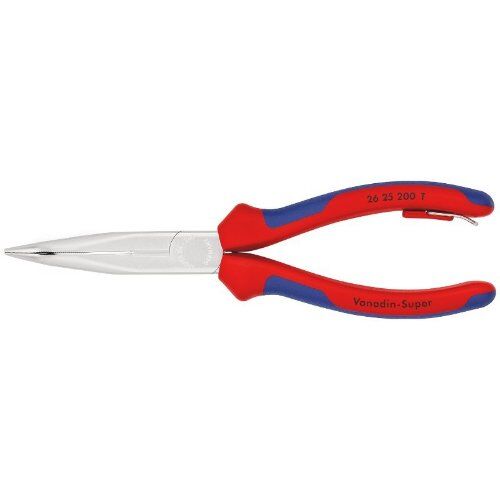  Greifzangen KNIPEX 26 25 200 T Flachrundzange mit Schneide (Storchschnabelzange) mit Mehrkomponenten-Hüllen, mit integrierter Befestigungsöse zum Anbringen einer Absturzsicherung verchromt 200 mm 12380246