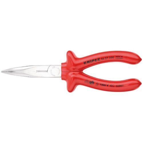  Flachrundzangen mit Schneide (Storchschnabelzangen) KNIPEX 26 27 200 Flachrundzange mit Schneide (Storchschnabelzange) tauchisoliert, VDE-geprüft verchromt 200 mm 12380835