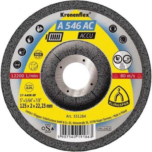  Klingspor A 546 AC Schruppscheibe A 546 AC Schruppscheiben, 125 x 2 x 22,23 mm gekröpft 12460959