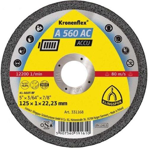  Klingspor A 560 AC Trennscheibe A 560 AC Trennscheiben, 125 x 1 x 22,2 mm gerade 12460961