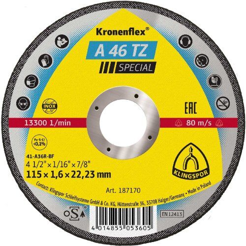  Klingspor A 46 TZ SPECIAL Trennscheibe A 46 TZ Trennscheiben 115 x 1,6 x 22,23 mm gerade 12460947