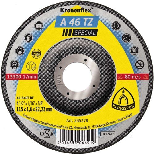  Klingspor A 46 TZ SPECIAL Trennscheibe A 46 TZ Trennscheiben 115 x 1,6 x 22,23 mm gekröpft 12460954