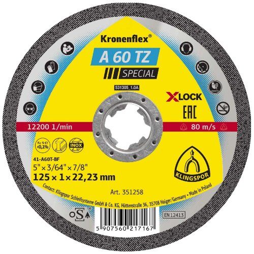  Klingspor A 60 TZ SPECIAL Trennscheibe A 60 TZ Trennscheiben X-LOCK, 125 x 1 x 22,23 mm gerade 12460974