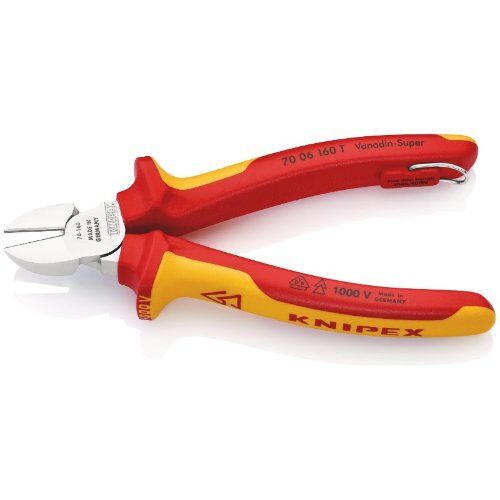  Schneidende Zangen KNIPEX 70 06 160 T Seitenschneider isoliert mit Mehrkomponenten-Hüllen, VDE-geprüft; mit integrierter isolierter Befestigungsöse zum Anbringen einer Absturzsicherung verchromt 160 mm 12380300