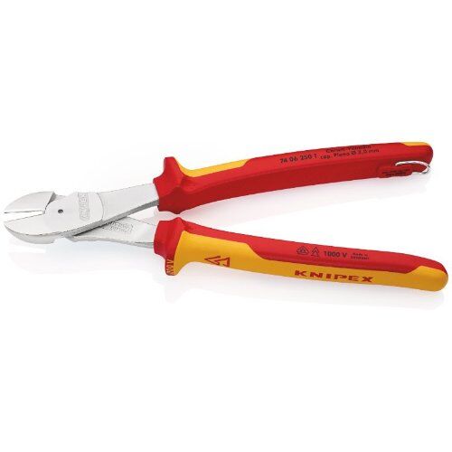  Schneidende Zangen Kraft-Seitenschneider KNIPEX 74 06 250 T Kraft-Seitenschneider isoliert mit Mehrkomponenten-Hüllen, VDE-geprüft; mit integrierter isolierter Befestigungsöse zum Anbringen einer Absturzsicherung verchromt 250 mm 12380482