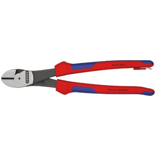  Schneidende Zangen Kraft-Seitenschneider KNIPEX 74 22 250 T Kraft-Seitenschneider mit Mehrkomponenten-Hüllen, mit integrierter Befestigungsöse zum Anbringen einer Absturzsicherung schwarz atramentiert 250 mm 12380461