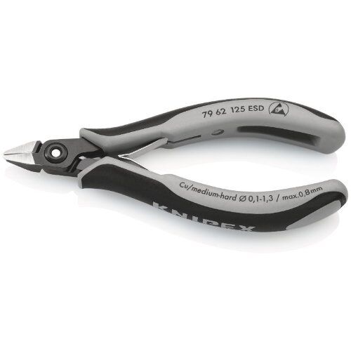  Präzisions-Elektronik-Seitenschneider ESD KNIPEX 79 62 125 ESD Präzisions-Elektronik-Seitenschneider ESD mit Mehrkomponenten-Hüllen brüniert 125 mm 12380603