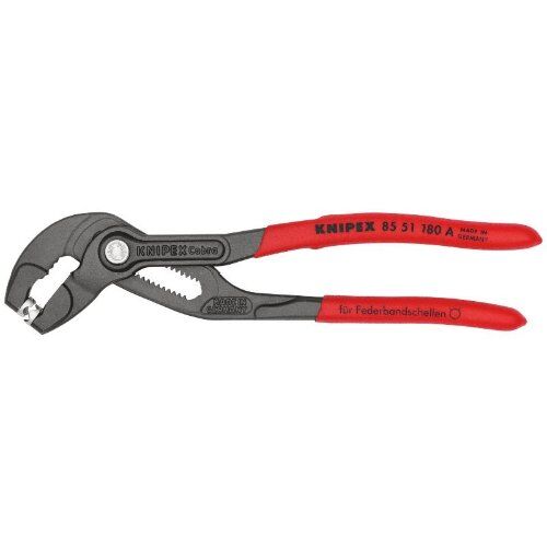  Federbandschellenzangen KNIPEX 85 51 180 A Federbandschellenzange mit rutschhemmendem Kunststoff überzogen grau atramentiert 180 mm 12381273