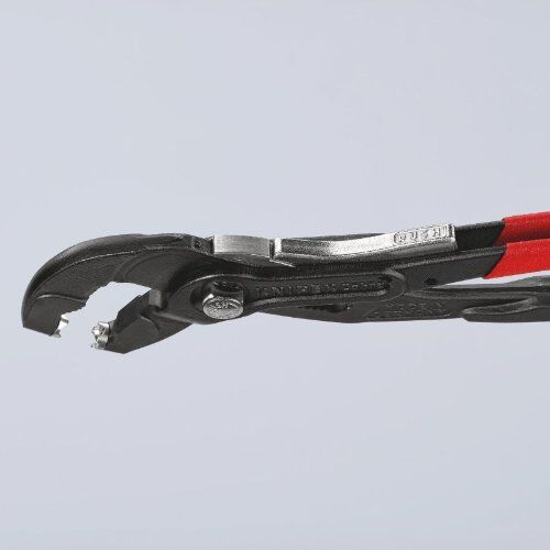  Federbandschellenzangen KNIPEX 85 51 250 AF Federbandschellenzange mit Feststeller mit rutschhemmendem Kunststoff überzogen grau atramentiert 250 mm 12381274