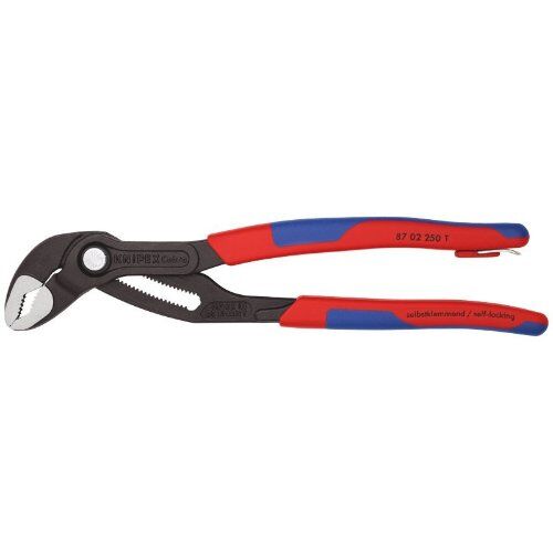  KNIPEX Cobra® Hightech-Wasserpumpenzangen KNIPEX 87 02 250 T Cobra® Hightech-Wasserpumpenzange mit Mehrkomponenten-Hüllen, mit integrierter Befestigungsöse zum Anbringen einer Absturzsicherung grau atramentiert 250 mm 12381209