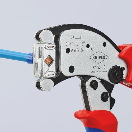  KNIPEX Twistor16® Selbsteinstellende Crimpzange für Aderendhülsen mit drehbarem Crimpkopf KNIPEX 97 53 18 SB Twistor16® Selbsteinstellende Crimpzange für Aderendhülsen mit drehbarem Crimpkopf mit Mehrkomponenten-Hüllen verchromt 260 mm 12380789
