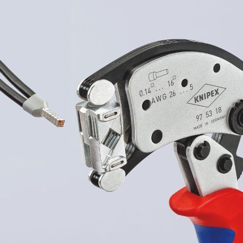  KNIPEX Twistor16® Selbsteinstellende Crimpzange für Aderendhülsen mit drehbarem Crimpkopf KNIPEX 97 53 18 SB Twistor16® Selbsteinstellende Crimpzange für Aderendhülsen mit drehbarem Crimpkopf mit Mehrkomponenten-Hüllen verchromt 260 mm 12380789