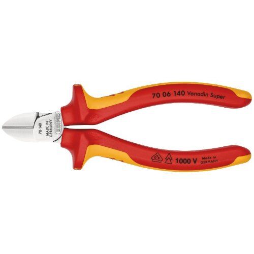  Schneidende Zangen KNIPEX 70 06 140 Seitenschneider isoliert mit Mehrkomponenten-Hüllen, VDE-geprüft verchromt 140 mm 12380297