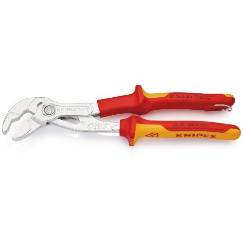  KNIPEX Cobra® VDE Hightech-Wasserpumpenzange, isoliert KNIPEX 87 26 250 T Cobra® VDE Hightech-Wasserpumpenzange, isoliert isoliert mit Mehrkomponenten-Hüllen, VDE-geprüft; mit integrierter isolierter Befestigungsöse zum Anbringen einer Absturzsicherung verchromt 250 mm 12381485