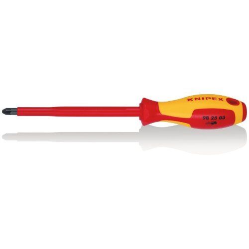  Schraubendreher für Kreuzschlitzschrauben Pozidriv® KNIPEX 98 25 03 Schraubendreher für Kreuzschlitzschrauben Pozidriv® isolierender Mehrkomponenten-Griff, VDE-geprüft brüniert 270 mm 12381422
