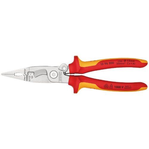  Elektro-Installationszangen KNIPEX 13 96 200 Elektro-Installationszange isoliert mit Mehrkomponenten-Hüllen, VDE-geprüft verchromt 200 mm 12380319