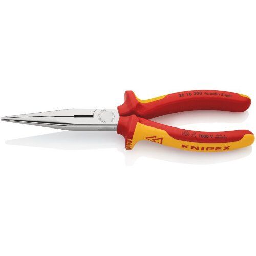  Flachrundzangen mit Schneide (Storchschnabelzangen) KNIPEX 26 16 200 Flachrundzange mit Schneide (Storchschnabelzange) isoliert mit Mehrkomponenten-Hüllen, VDE-geprüft verchromt 200 mm 12380831