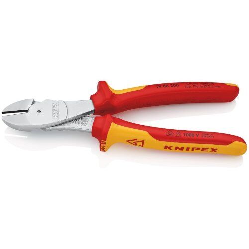 Schneidende Zangen Kraft-Seitenschneider KNIPEX 74 06 200 Kraft-Seitenschneider isoliert mit Mehrkomponenten-Hüllen, VDE-geprüft verchromt 200 mm 12380486