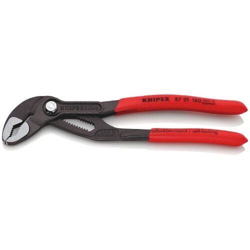  KNIPEX Cobra® Hightech-Wasserpumpenzangen KNIPEX 87 01 180 Cobra® Hightech-Wasserpumpenzange mit rutschhemmendem Kunststoff überzogen grau atramentiert 180 mm 12380280