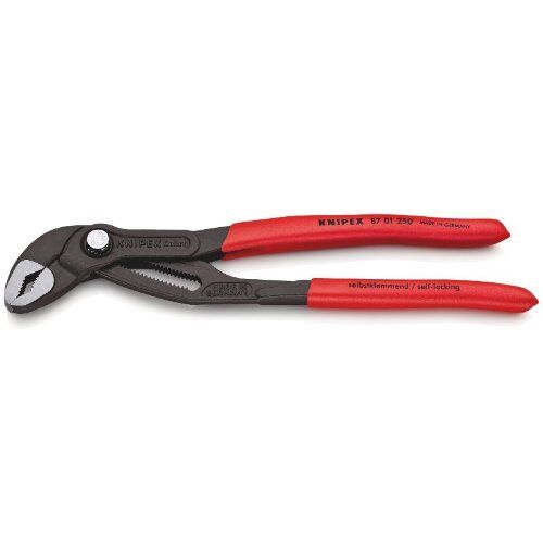  KNIPEX Cobra® Hightech-Wasserpumpenzangen KNIPEX 87 01 250 Cobra® Hightech-Wasserpumpenzange mit rutschhemmendem Kunststoff überzogen grau atramentiert 250 mm 12380275