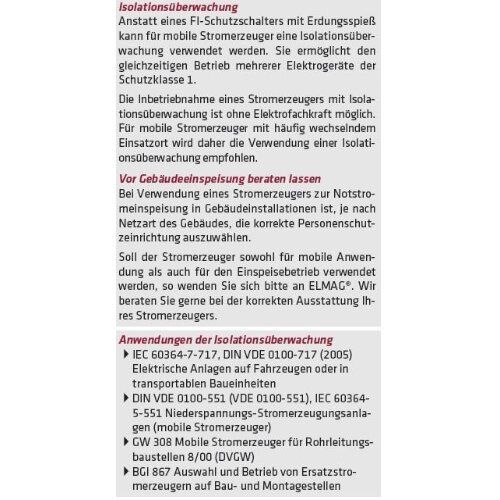  Isolationsüberwachung für Stromerzeuger von 1-44 kVA ELMAG Isolationsüberwachung BENDER IR423 2-stufig f. Geräte m. HONDA/HATZ-Motor, Warnung b.Stufe 1 u. Abschaltung b.Stufe 2 12423734
