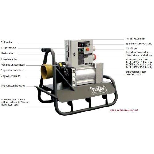 Zapfwellen-Stromerzeuger - Serie SEZN ELMAG Zapfwellen-Stromerzeuger SEZN 45WD AVR-IP44-ISO-SÜ 3-phasig, 4-polig, 1500 UpM 12423921
