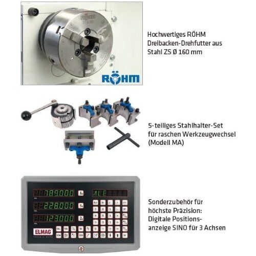  PREMIUM CU 325 RD-Vario ELMAG Universal-Drehmaschine PREMIUM CU 325 RD, Vario Spitzenweite 1000mm, inkl. RÖHM-Drehfutter 12416849
