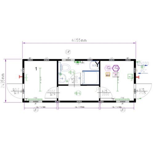  Büro- /Mannschaftscontainer mit Sanitärabteil Containex 20' CONTAINER Schwarz/Weiß 1238752