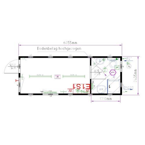  Büro- /Mannschaftscontainer mit Sanitärabteil Containex 20' BÜRO- /MANNSCHAFTSCONTAINER mit Dusche und Toilette "Bauleiter-Container" - blau 1238756