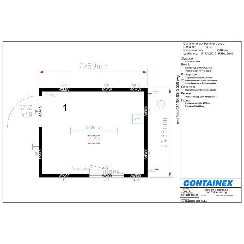  Büro- /Mannschaftscontainer Containex 10' BÜRO- /MANNSCHAFTSCONTAINER - RIH 2,54m inkl. zementg. Boden - weiß 1238771
