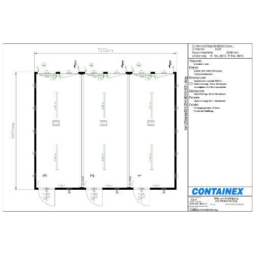  Büro- /Mannschaftscontainer Containex 20' DREIERANLAGE - RIH 2,54m inkl. zementg. Boden - weiß 1238781