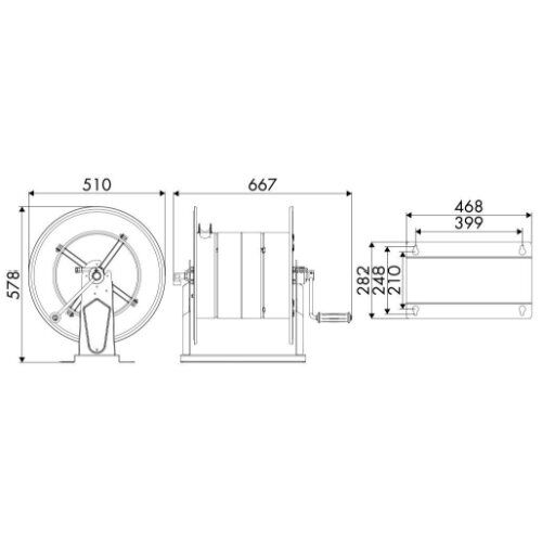  Druckluft, Wasser (max. 70 °C), 20 bar ELMAG Manueller Schlauchaufroller Edelstahl Serie 560 Mod. 75620/16, Luft/Wasser bis 20 bar, IG 1/2" 12411817