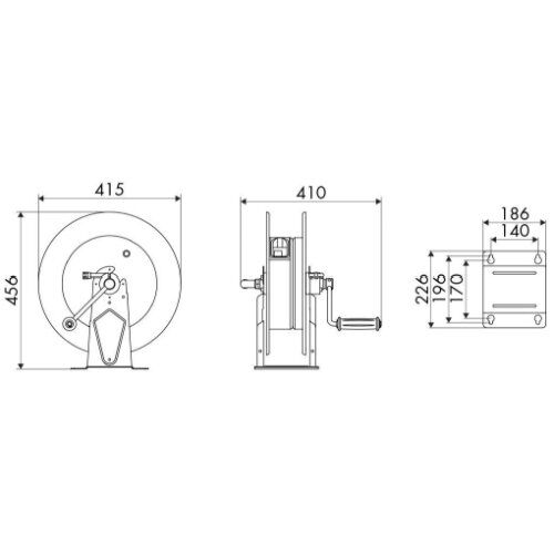  Wasser, Öle (max. 130°C), bis 100 bzw. 200 bar ELMAG Manueller Schlauchaufroller Edelstahl Serie 430 Mod. 74340/30, Wasser (max. 130°) bis 200 bar Eingang IG 3/8" / Ausgang IG 1/2" 12412071