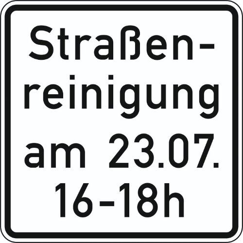 Zusatzzeichen Verkehrszeichen 1042-50 Straßenreinigung am ... 600x600 mm, Alu 3 mm, RA2 12357443