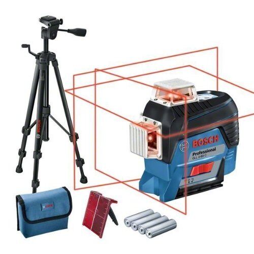  Linienlaser Bosch Linienlaser GLL 3-80 C, mit 4 x 1,5 V-LR6, AA1 Akku-Adapter, Baustativ BT 150 12369328