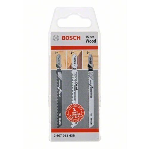  Stichsägeblätter 15-teilige Stichsägeblatt-Sets Wood mit T-Schaft Bosch 15-tlg. Stichsägeblatt-Set für Holz, T-Schaft, für Stichsägen 12374308