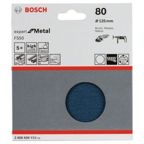  F550 Expert for Metal Schleifpapier für Winkelschleifer Bosch Schleifblatt F550, 5er-Pack, für kleine Winkelschleifer 12376002