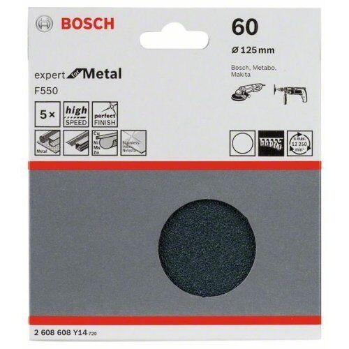  F550 Expert for Metal Schleifpapier für Winkelschleifer Bosch Schleifblatt F550, 5er-Pack, für kleine Winkelschleifer 12376000