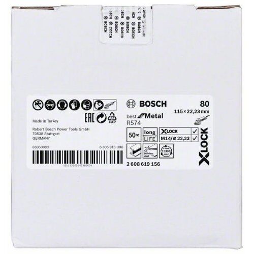  R574 Best for Metal X-LOCK Fiberschleifscheiben Bosch X-LOCK Fiberschleifscheibe, Ø115 mm, K 80, R574, Best for Metal, 1 Stück, für kleine Winkelschleifer 12375879