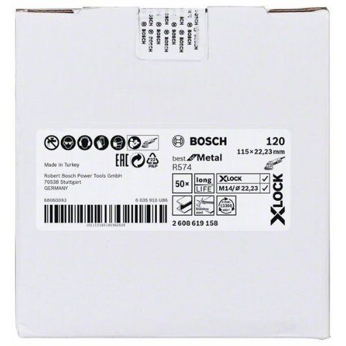  R574 Best for Metal X-LOCK Fiberschleifscheiben Bosch X-LOCK Fiberschleifscheibe, Ø115 mm, K 120, R574, Best for Metal, 1 Stück, für kleine Winkelschleifer 12375875