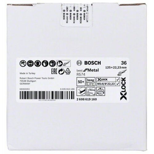  R574 Best for Metal X-LOCK Fiberschleifscheiben Bosch X-LOCK Fiberschleifscheibe, Ø125 mm, G 36, R574, Best for Metal, 1 Stück, für kleine Winkelschleifer 12375877