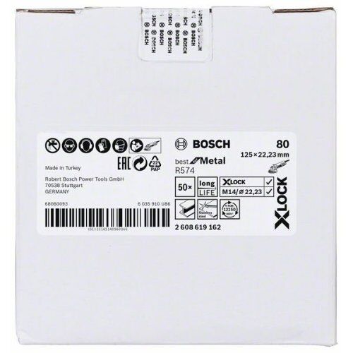  R574 Best for Metal X-LOCK Fiberschleifscheiben Bosch X-LOCK Fiberschleifscheibe, Ø125 mm, K 80, R574, Best for Metal, 1 Stück, für kleine Winkelschleifer 12375880