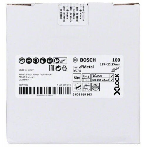  R574 Best for Metal X-LOCK Fiberschleifscheiben Bosch X-LOCK Fiberschleifscheibe, Ø125 mm, K 100, R574, Best for Metal, 1 Stück, für kleine Winkelschleifer 12375878