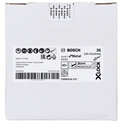  R444 Expert for Metal X-LOCK Fiberschleifscheiben Bosch X-LOCK Fiberschleifscheibe, Ø125 mm, K 36, R444, Expert for Metal, 1 Stück, für kleine Winkelschleifer 12375893