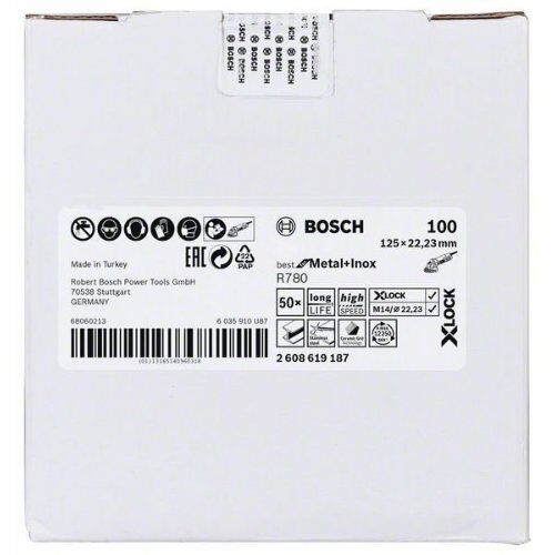  R780 Best for Metal und Inox X-LOCK Fiberschleifscheiben Bosch X-LOCK Fiberscheibe, 125 mm, K 100, Sternloch, R780 Best for Metal + Inox, für kleine Winkelschleifer 12375849